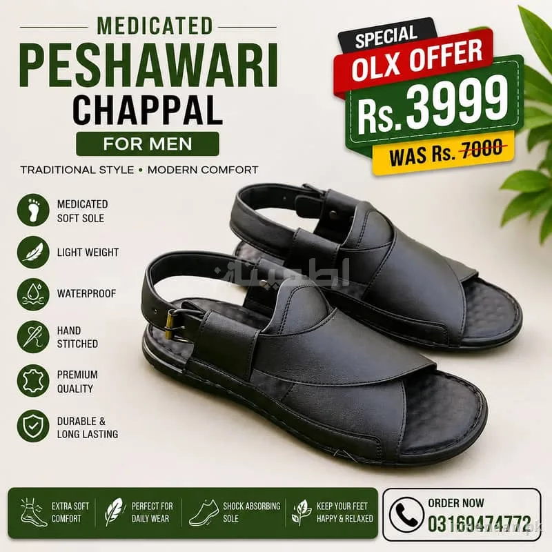 Premium Black Peshawari Sandals for Men – Lightweight & Stylish at Rs 3,999 for sale in Gulistan-e-Jauhar, Karachi