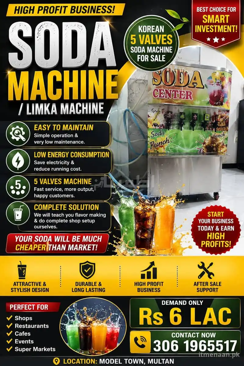 Premium Korean 5-Valve Soda Fountain Machine – Ready for Business in Multan for sale in DHA Defence, Multan